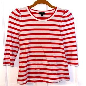 Pink and white stripe 3/4 puff sleeve J. Crew top